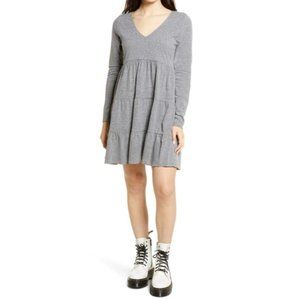 New BP Women's Sizes S / XXS Grey Heather Tiered Long Sleeve Knit V-Neck Dress